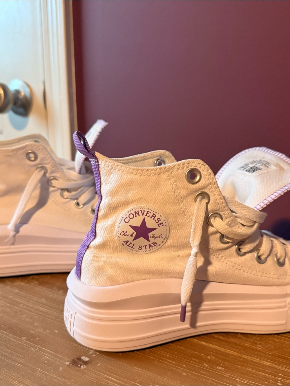 Converse Kids White and Lavender High-Top Sneakers